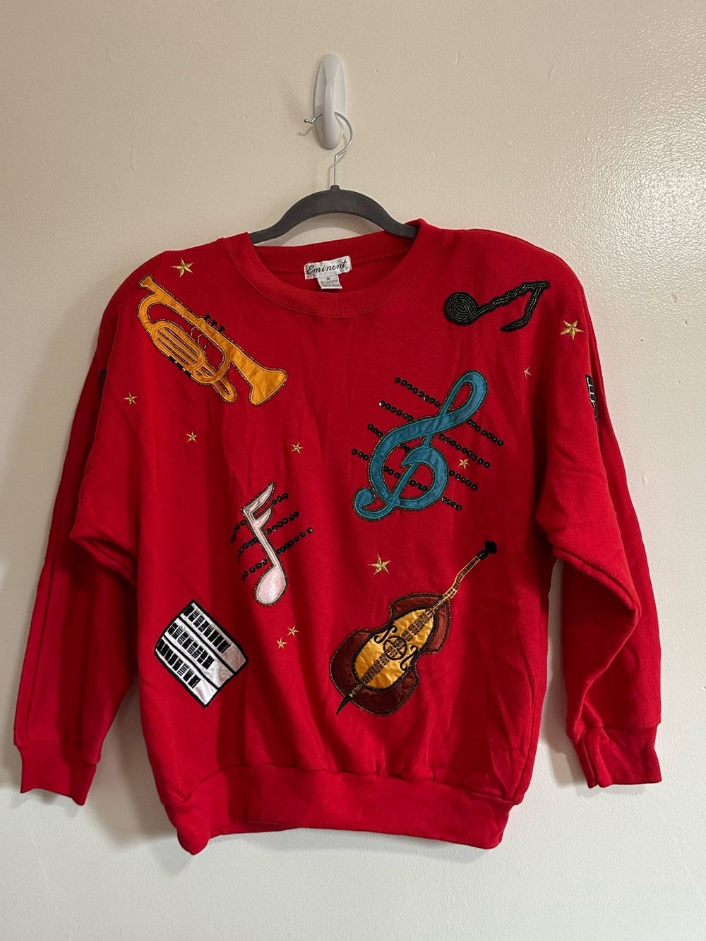 Vintage Red Musical Instrument, Band Sweatshirt, 80s, Medium